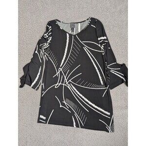 Clara Sun Woo Top Asymmetrical Hem Black White Ruffle Sleeve Side Slit Size XS